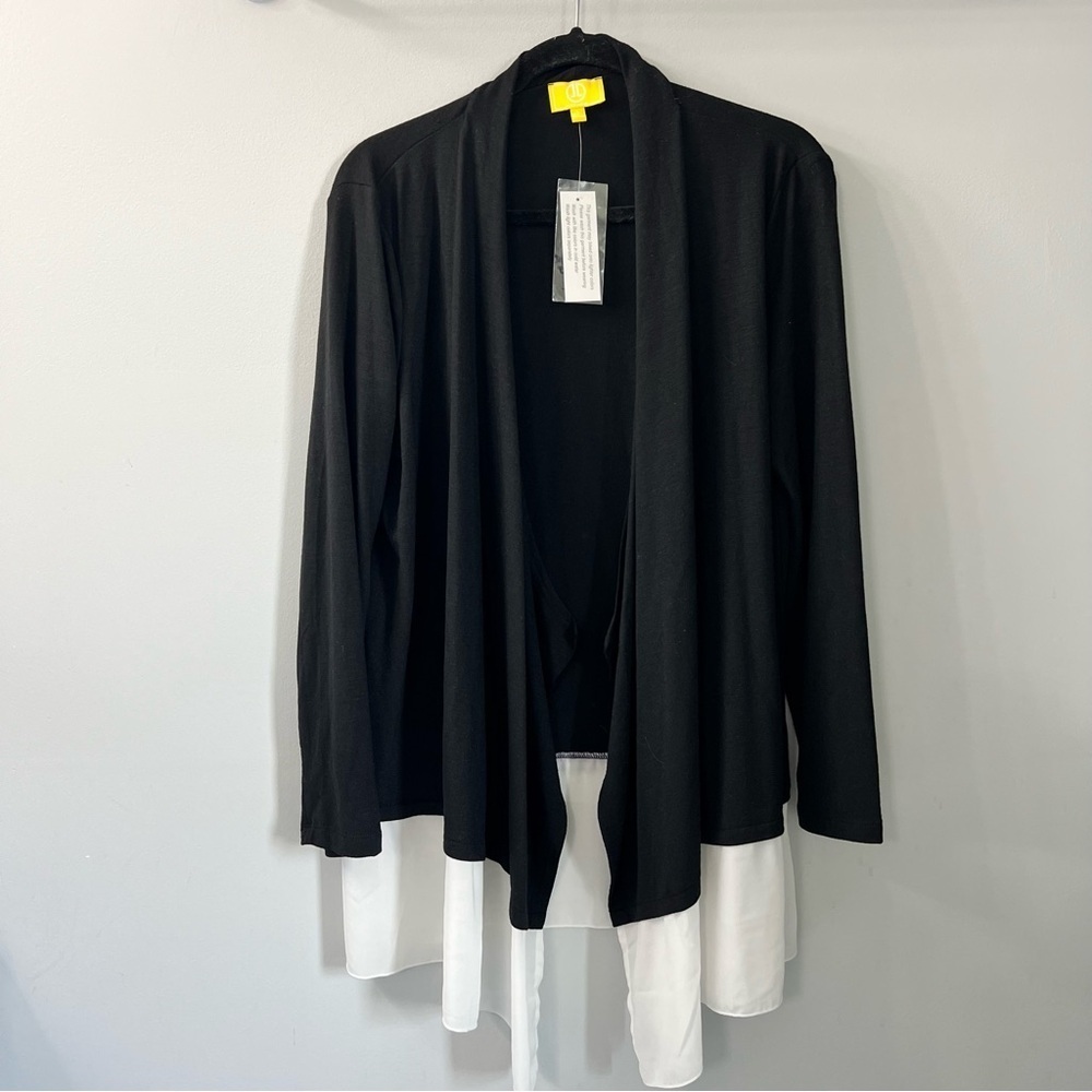 Liz Lange Black & White Long Sleeve Open Front Mixed Media Cardigan Large